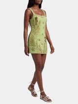 Coastal Hand Beaded Embroidery Mini Dress Green