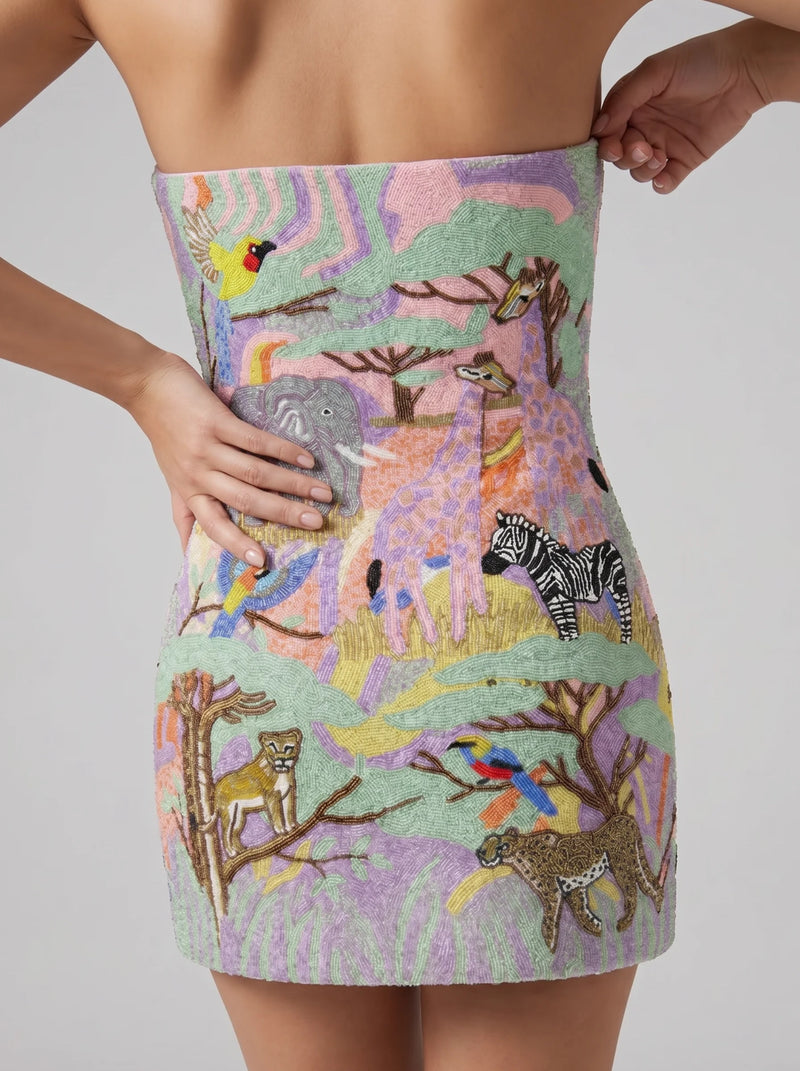 Jungle Paradise Strapless Mini Dress