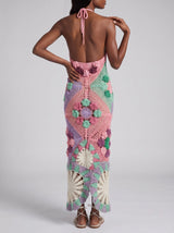 Rowan Halter Maxi Crochet Pink Dress