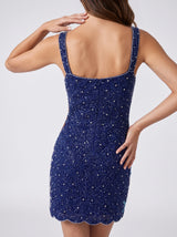 Navy Coral Muse Hand Beaded Mini Dress