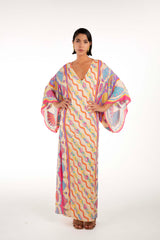 Oceanus x Zandra Rhodes Dream Kaftan Dress – Artistic patterned kaftan maxi long dress – Oceanus Swimwear