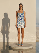 Arizona Blue White Beaded Mini Dress