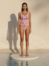 Mirrored Sea One Piece Swimsuit Pink