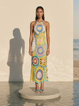Aura Mosaic Yellow Blue Crochet Dress