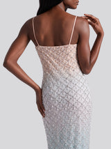 Calliope Luxury Hand Embroidered Crystal Pink Blue Ombre Maxi Party Dress