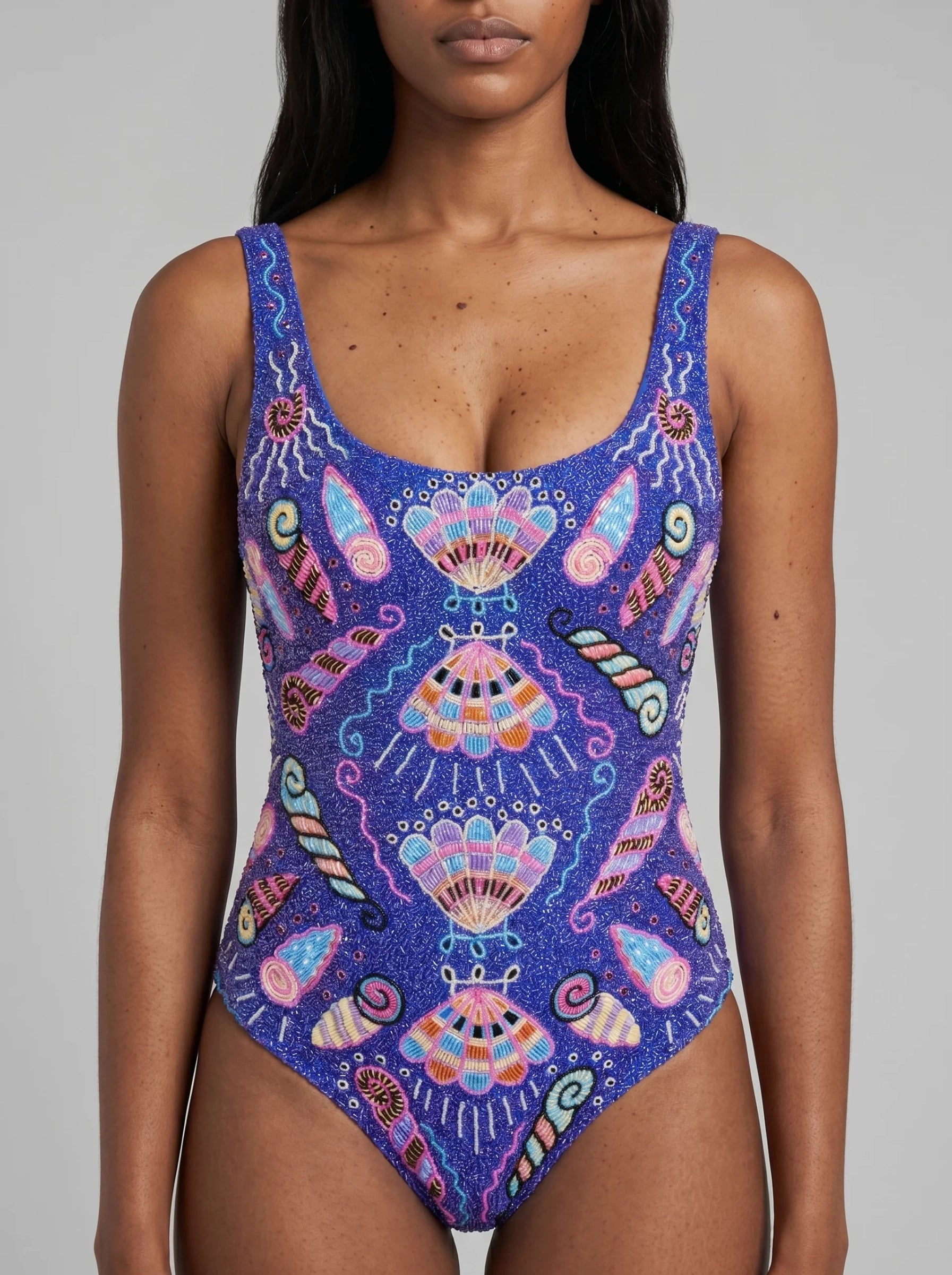 【即発送】THEREDTHREAD S othello swimwear Oceanus x Zandra Rhodes Dream Shell Hand Beaded Swimsuit Purple