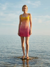 Sofia Hand Beaded Party Dress Orange Pink Ombre
