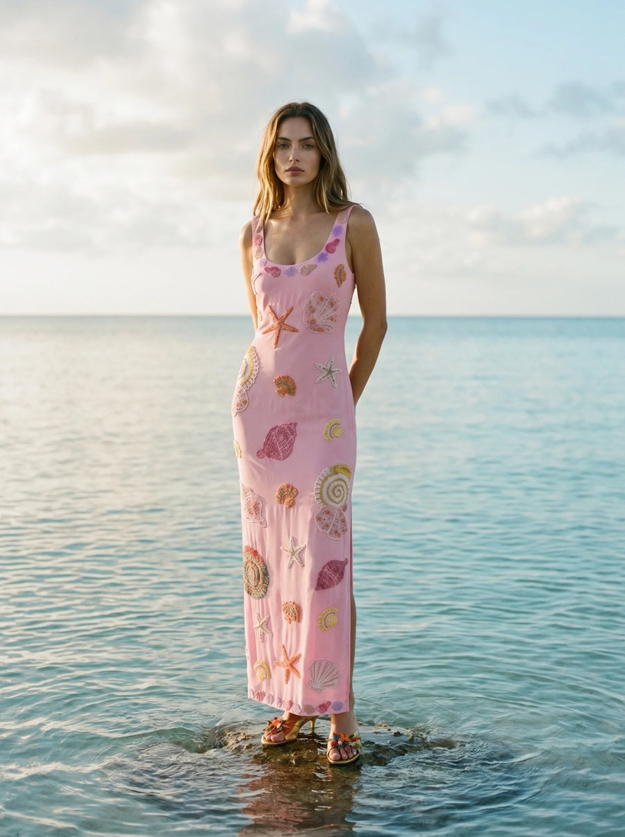 New York Bold Strapped Maxi Dress Pink Yellow in Stock