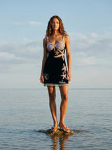 Tasseled Crescent Shell Mini Dress - Black