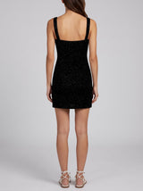 Royal Hibiscus Black Beaded Mini Dress