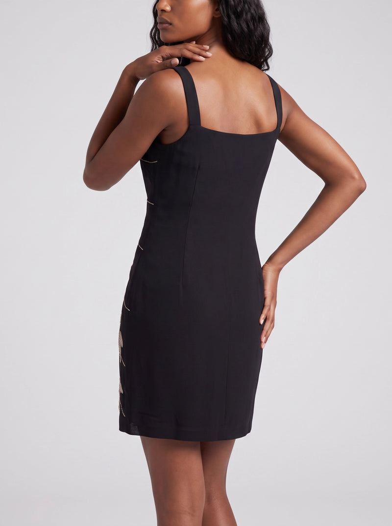 Gala Embellished Black Mini Dress