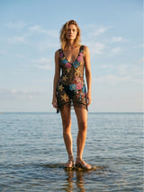 Flower Starfish Tasseled Black Sheer Mini Dress