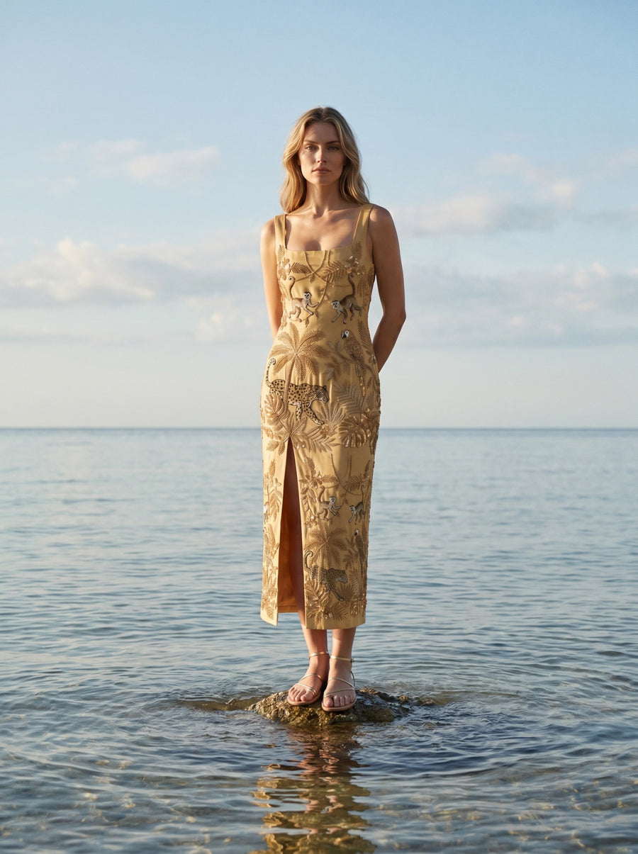 Zola Gold Midi Slip Dress