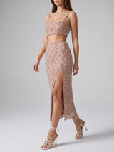 Calliope Luxury Crystal Co-Ord Skirt Nude