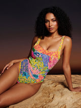 Deep Coral Pink Swimsuit Yellow