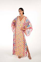 Oceanus x Zandra Rhodes Dream Kaftan Dress – Artistic patterned kaftan maxi long dress – Oceanus Swimwear