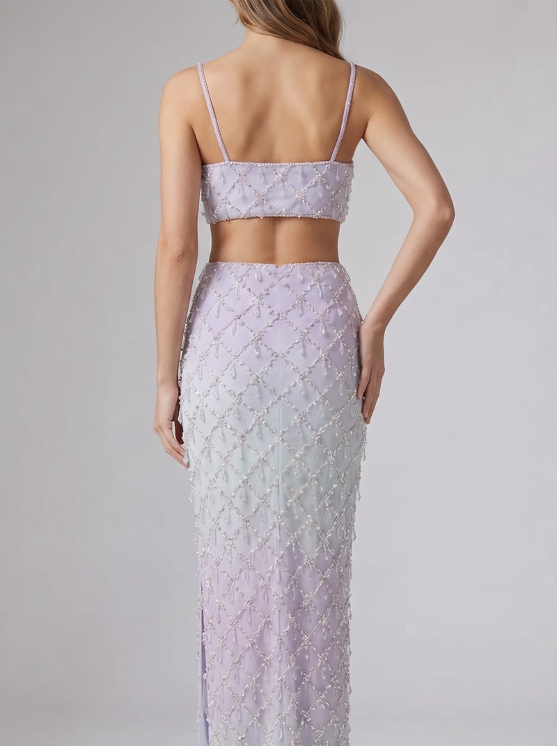 Calliope Luxury Crystal Blue Ombre Co-ord Top