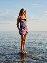 Royal Hibiscus Black Beaded Mini Dress