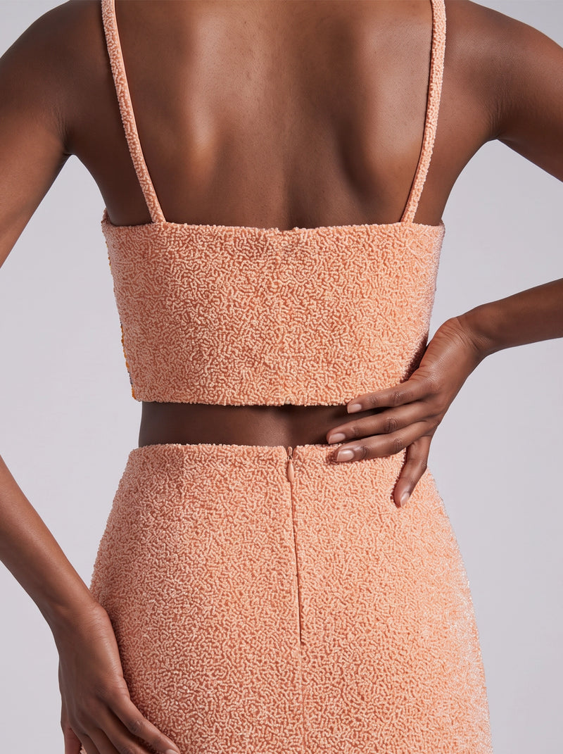 Melodie Co-ord Hand Embroidered Crystal Top Peach