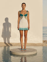 White Green Starfish Beaded Mini Dress