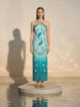 Dolphin Teal Hand Beaded Maxi Dress