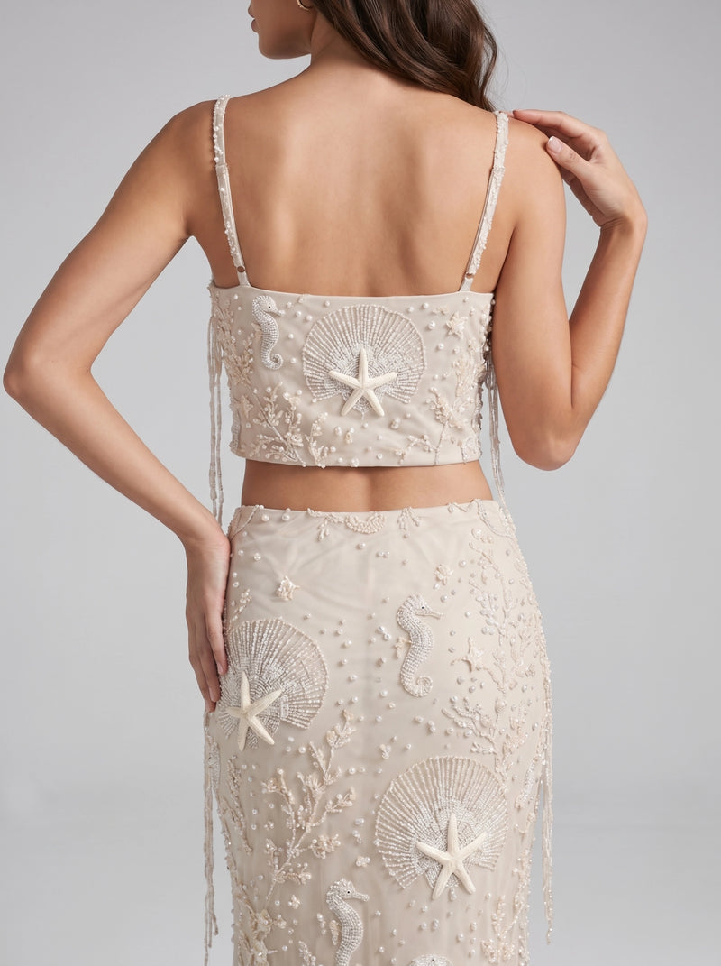Delphine White Hand Beaded Co-ord