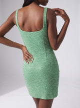 St. Barth Hand-Beaded Crystal Green Mini Dress