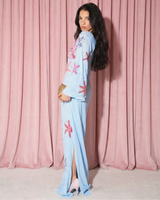 Crescent Shell Bell Sleeve Dress - Blue – Blue crescent shell bell sleeve long dress – Oceanus Swimwear