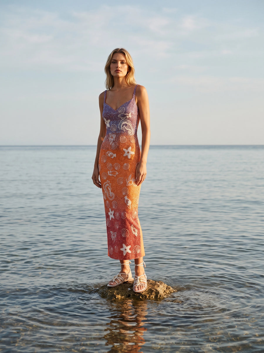 Champagne Glow Maxi Dress Purple Orange