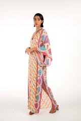 Oceanus x Zandra Rhodes Dream Kaftan Dress – Artistic patterned kaftan maxi long dress – Oceanus Swimwear