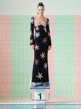 Crescent Shell Bell Sleeve Dress in Black