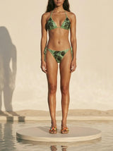 St. Barth Green Hand-Beaded Crystal Bikini Top