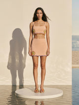 Melodie Co-ord Hand Embroidered Crystal Skirt Peach