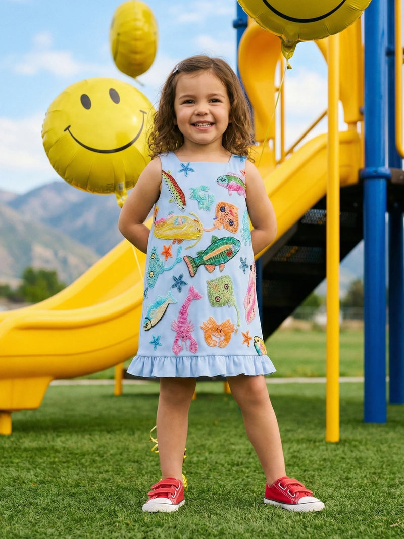 Arizona Small Ruffle Kids Dress Multi Colour