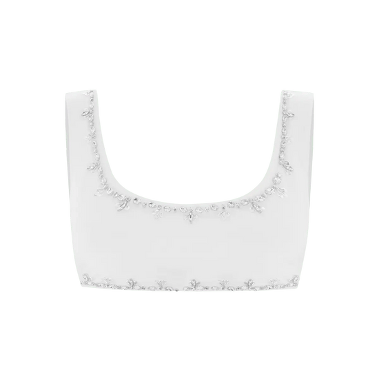 Aaliyah Hand Beaded Crystals Bikini Top - White - Oceanus Swimwear