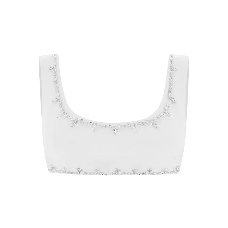 Aaliyah Hand Beaded Crystals Bikini Top - White - Oceanus Swimwear