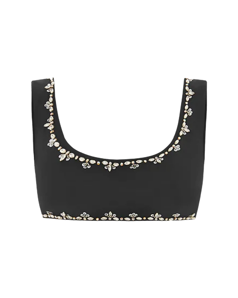 Aaliyah Hand Beaded Crystals Black Bikini Top - Oceanus Swimwear
