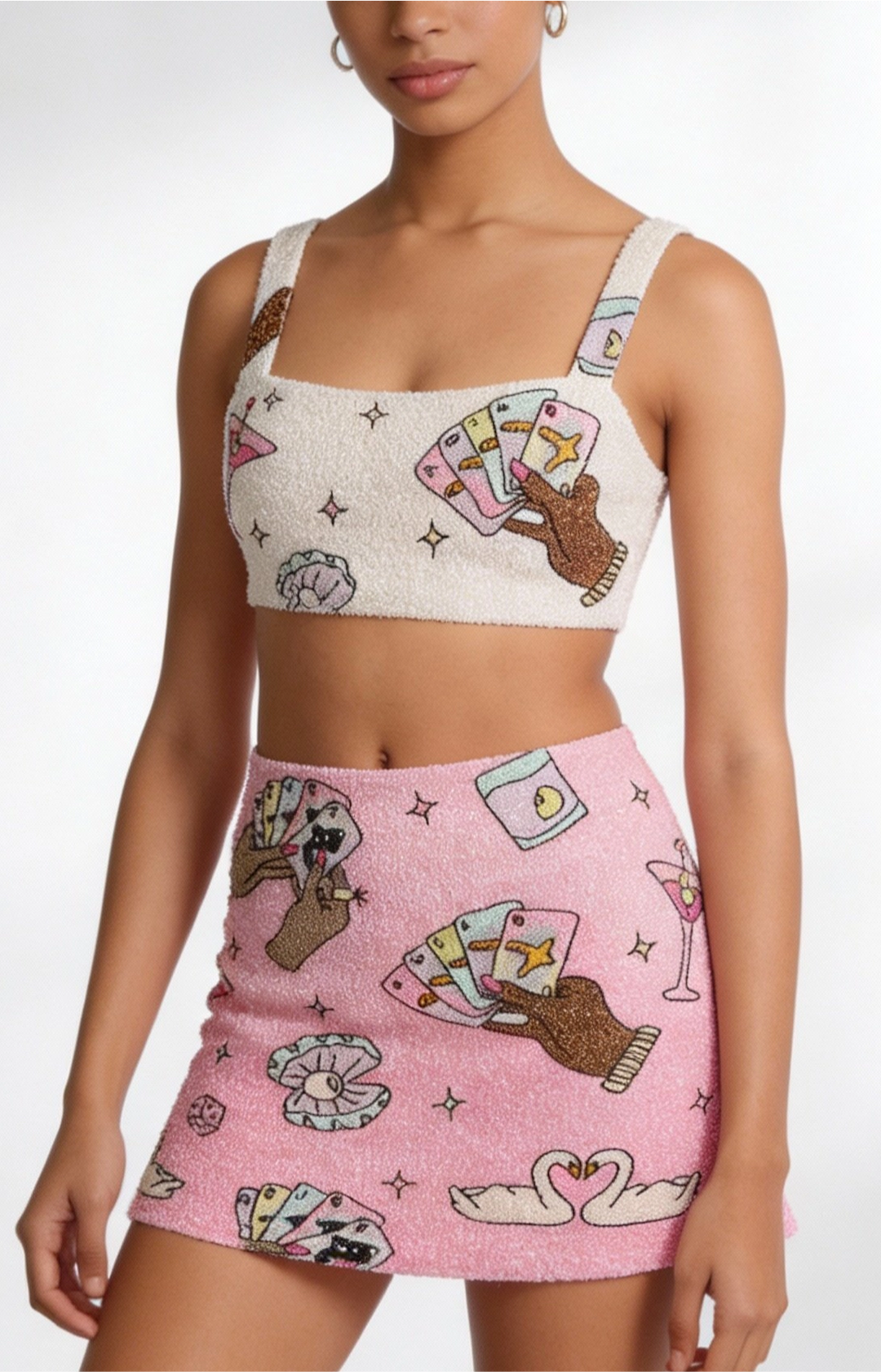 Shop Vegas Beaded Mini Pink Party Beach Co-Ord Bottoms - Oceanus