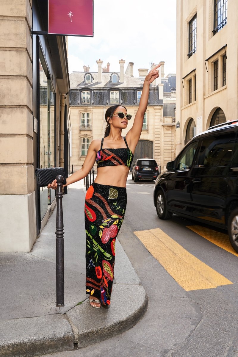 La Noche Beaded Co - ord Skirt Black Christina Milian - Oceanus Swimwear