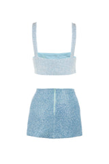 Vegas Embroidered Co-ord Top – Light Blue