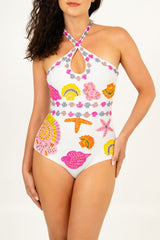 Sirena Cross Over Swimsuit in Pink - Oceanus Swimwear