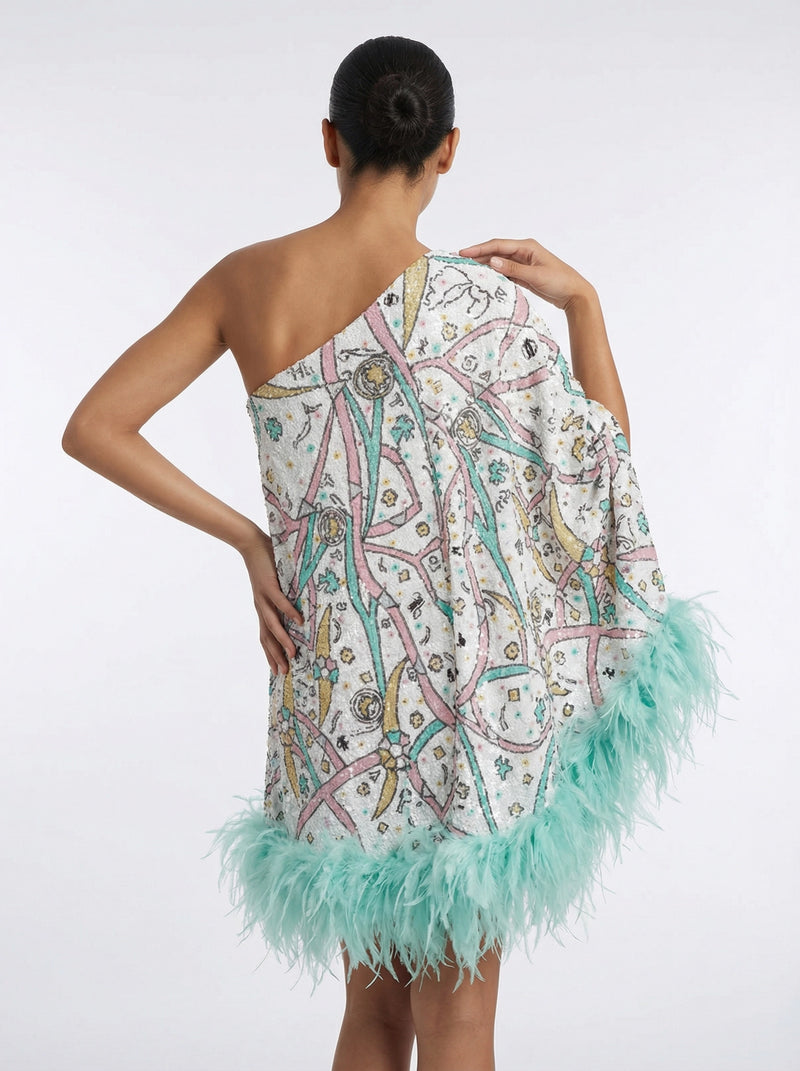 Coral One Shoulder Multi Coloured Kaftan
