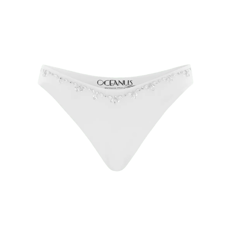 Aaliyah Hand Embroidered Crystals Bikini Bottom - Oceanus Swimwear