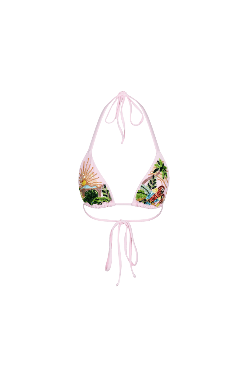 Charli Embellished Premium Tropical Bikini Bottom Pink - Oceanus Swimwear