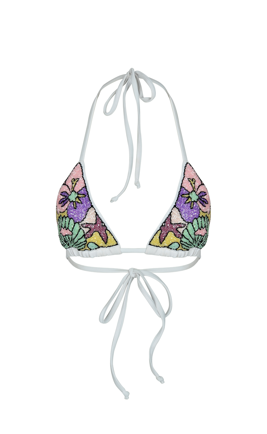 Talia Hand Embroidered White Base Bikini Top