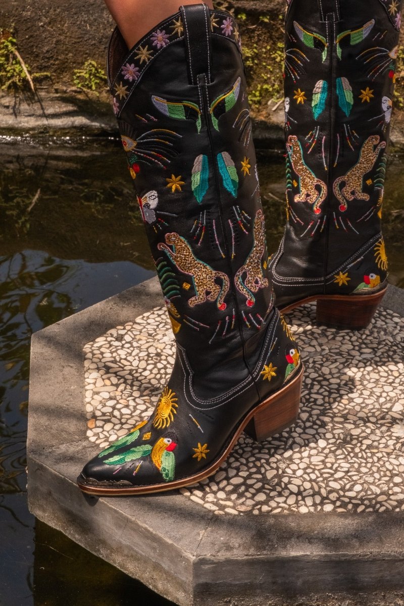 Willow Embroidered Leather Boots - Oceanus Swimwear