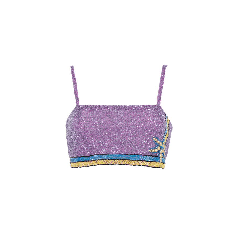 Monni Co-ord Hand Embroidered Crystal Purple Top