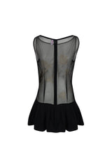 Ines Frilled Floral Powermesh/Viscose Black Mini Dress - Oceanus Swimwear