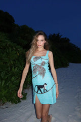 St. Barth Hand - Beaded Crystal Dress - Blue - Oceanus Swimwear