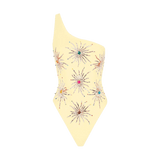 Callie One Shoulder Hand Embroidered swimsuit White - Oceanus Swimwear